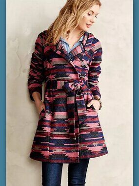 Anthropologie Tabitha Leona Wrap Aztec Southwestern Belted Hooded Coat Small